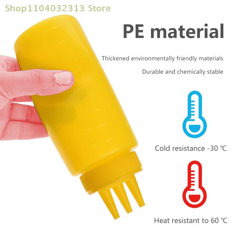 3 Holes Sauce Dispenser Squeeze Bottles with Lids Kitchen Oil Seasoning Mustard Salad Storage Jar Condiment Tool