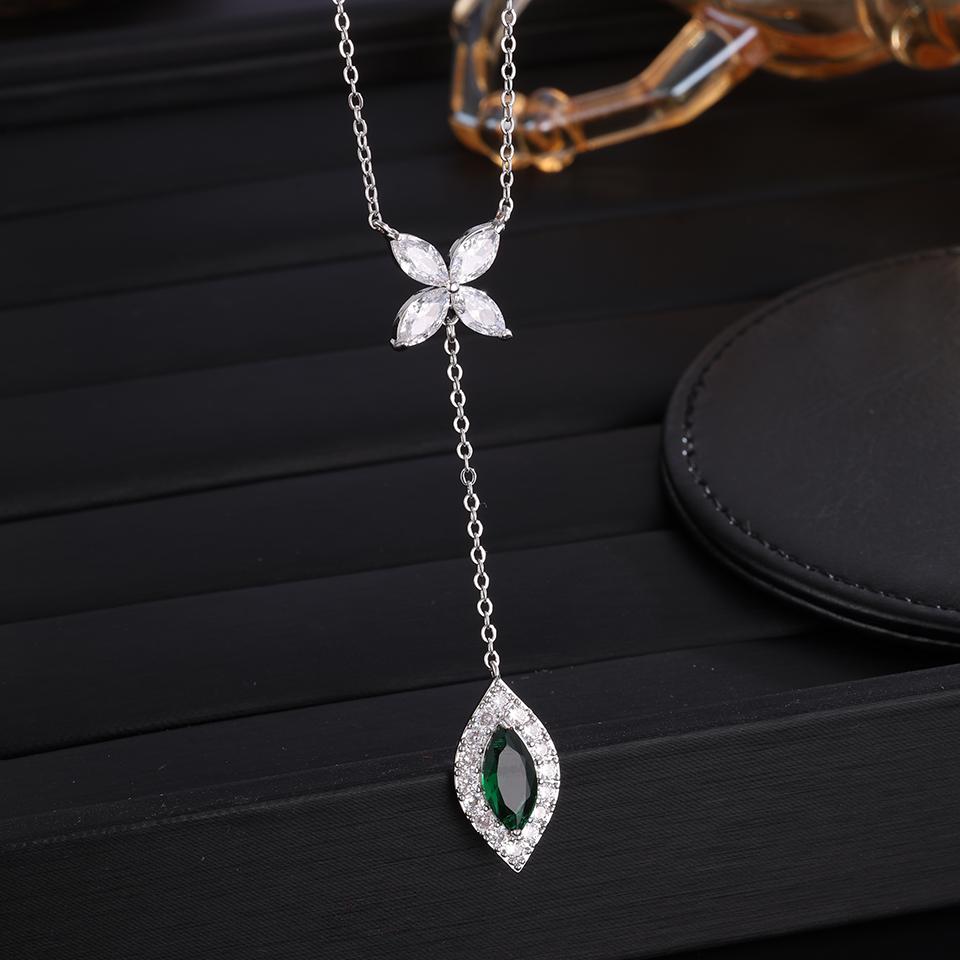 ZAKOL New Water Drop Pendant Y-shaped Long Necklace for Women Luxury Shiny Cubic Zirconia Sexy Wedding Party Zircon