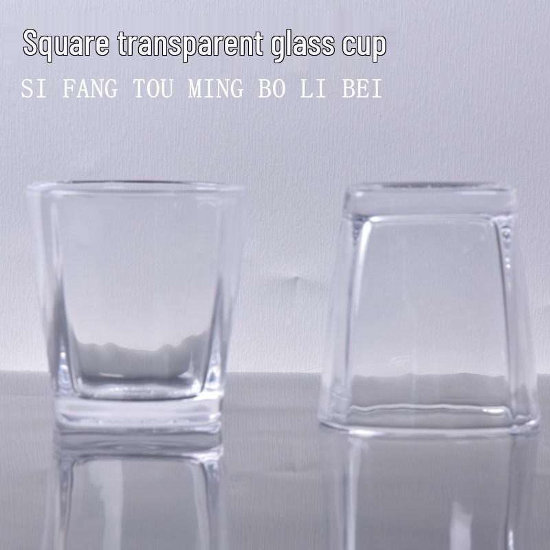 Set of 6 Transparent Square Glasses: Wine, Whiskey, Beer, Water - Thick Tempered Glass Cups