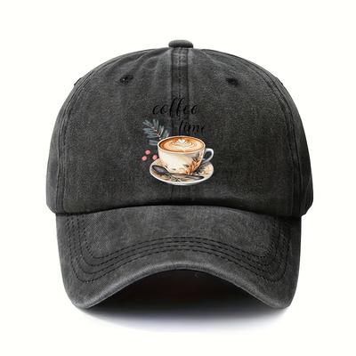Coffee Time Latte Art Baseball Cap Unisex Polyester Casual Streetwear Adjustable Cap Outdoor