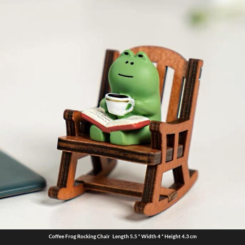 Mini Frog Resin Ornament Japanese Rocking Chair Cute Home Office Room Car Desk Decoration