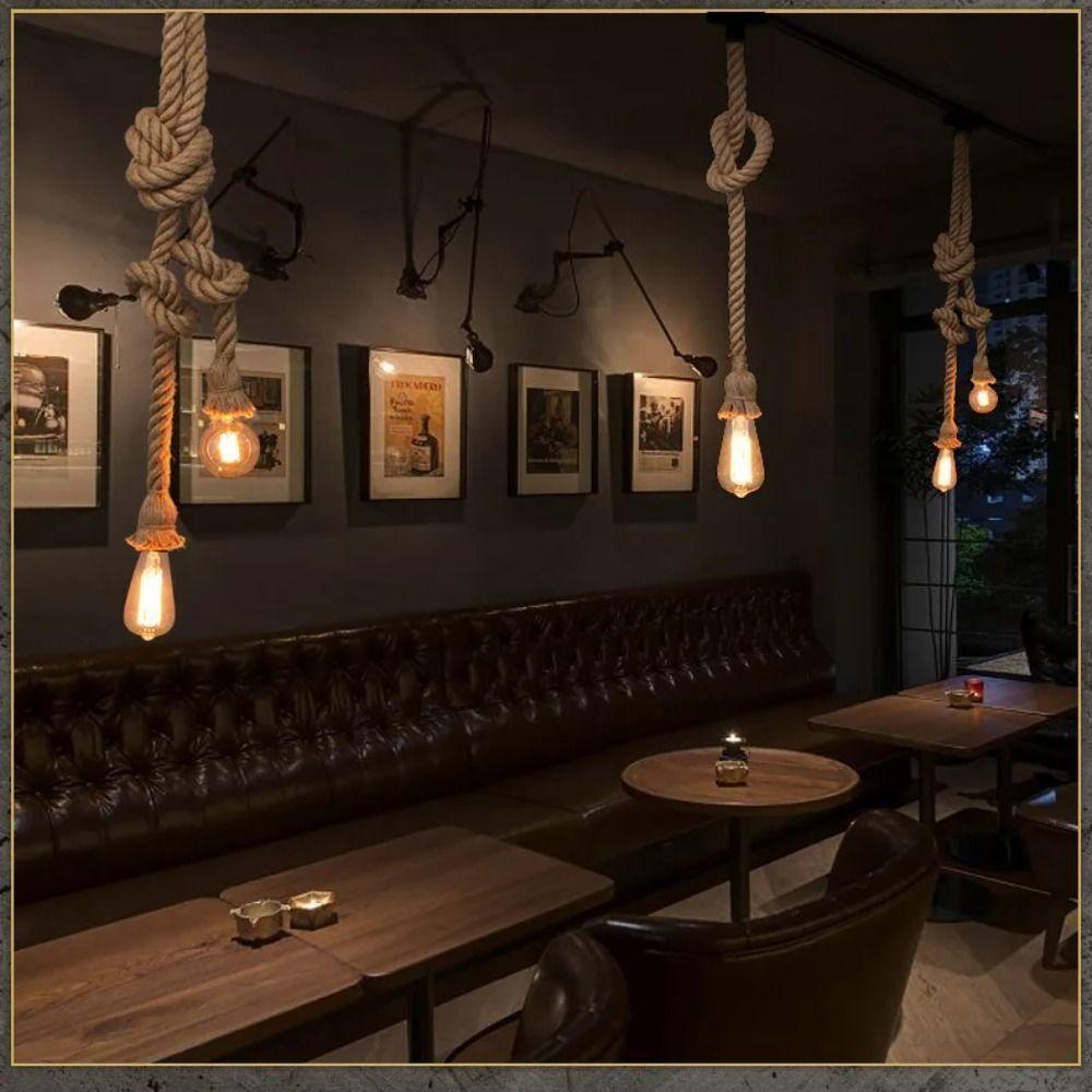 Creative Rope Lamp Vintage Hemp Rope Pendant Lamp Home Decor Edison Bulb Chandelier  Country