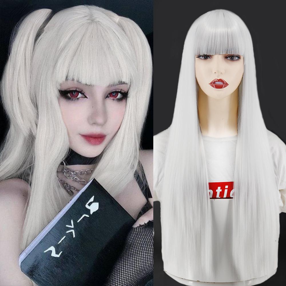 MERISIHAIR Brown Long Straight Wig with Blunt Bangs Synthetic Heat Resistant Fiber Wig for Women Daily Wear