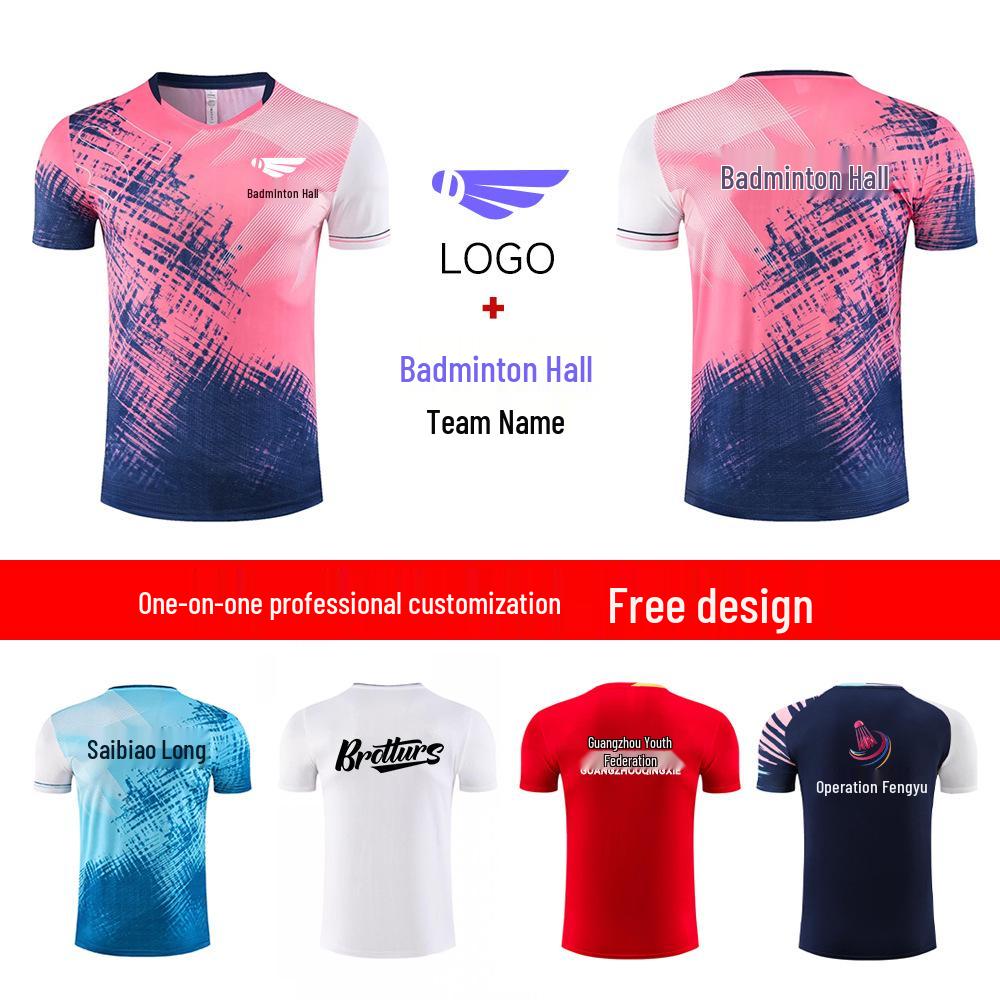 Pánské a dámské potištěné rychleschnoucí badmintonové sportovní oblečení a tréninkové tričko s krátkým rukávem na stolní tenis