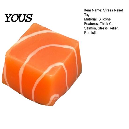 Sensory Stress Relief Toy Thick Cut Salmon Squeeze Toy, Realistic Food Slow Rising Cube Fidget for Home Office School Silicone