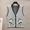 Women's Wool Blend V-Neck Floral Embroidered Vest
