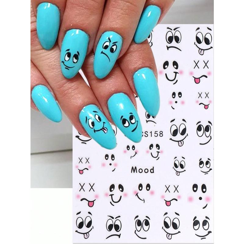 1pcs Cartoon Nail Stickers, Cute Abstract Expression Design 3D Self-Adhesive Nail Art Sticker, DIY Kawaii Fashion Nail Art Decor Nail Supplies