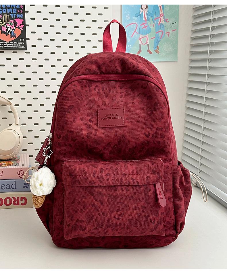 Schoolbag New Large-capacity Backpack High-value Leopard Print Schoolbag Sweet Junior High School Backpack Travel Campus Backpack