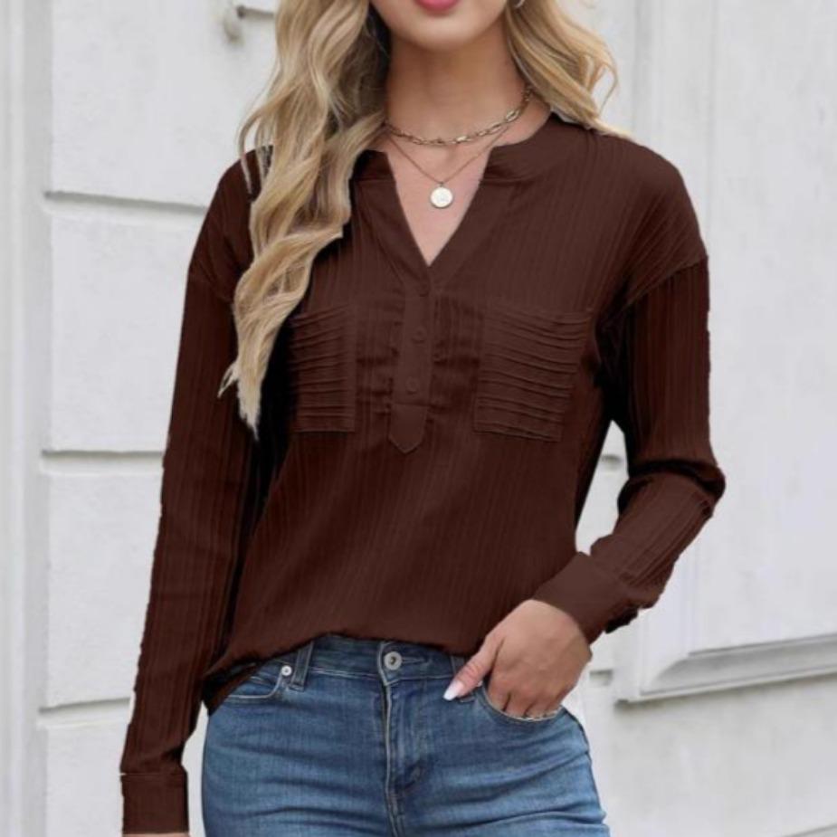 Damtröja V-ringning Casual Enfärgad Pullover Topp Blusar & Skjortor