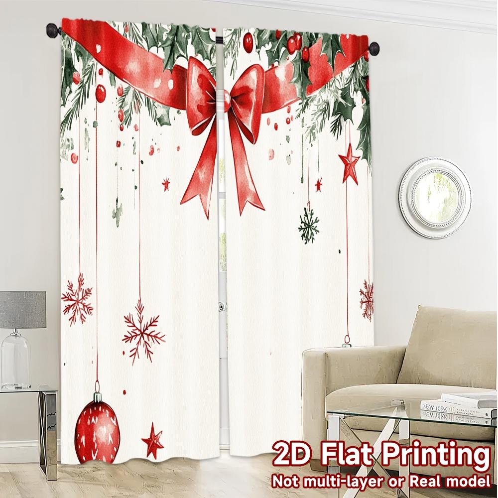 2pcs,Curtains Christmas Ornaments Hanging with Bow (3) Popular Contemporary Curtains Polyester Curtains Decorations For Home