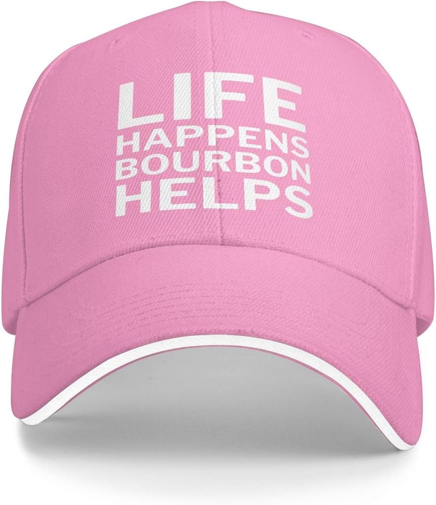 Life Happens Bourbon Helps Print Polyester Trucker Hat Casual Adjustable Baseball Cap Unisex