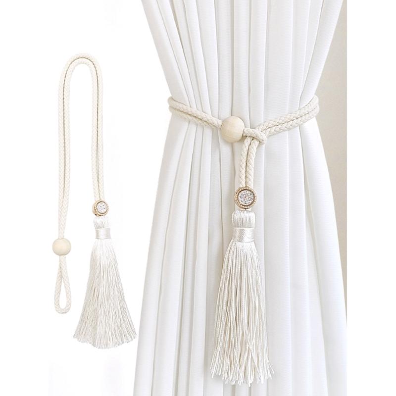 2pcs Natural Curtain Tiebacks Hanging Bind Rope Buckled Holder Tasseled For Bedroom Living Room Easy Installation