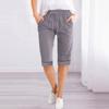 Women's Drawstring Mid Waist Capri Pants Loose Straight Leg Linen Five Point Trousers Elegant Solid Pocket Casual Home Shorts