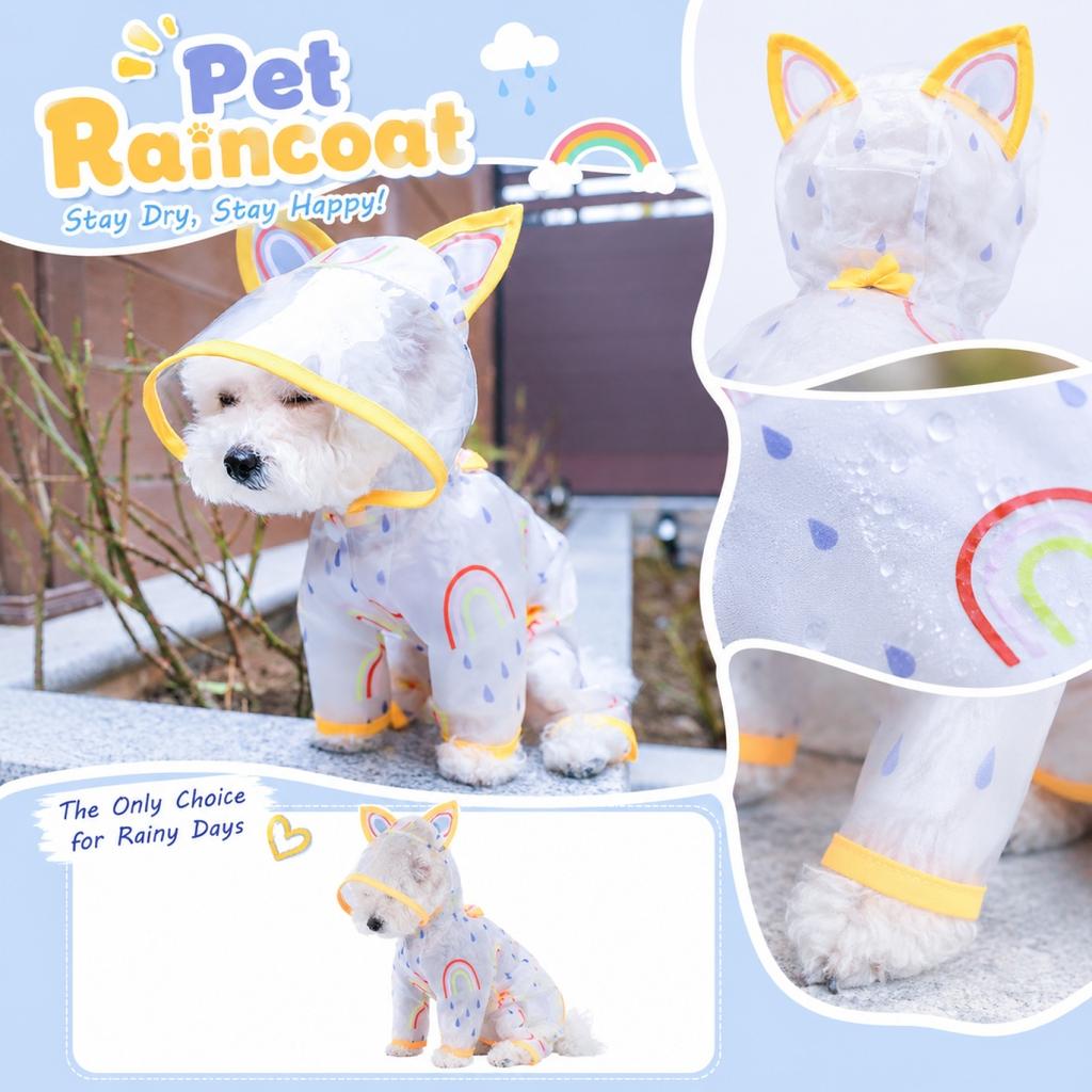 Dog Raincoat, Pet Four-Leg One-Piece Rain Jacket, Outdoor Walking Coat with Reflective Strips for Small Medium Dogs