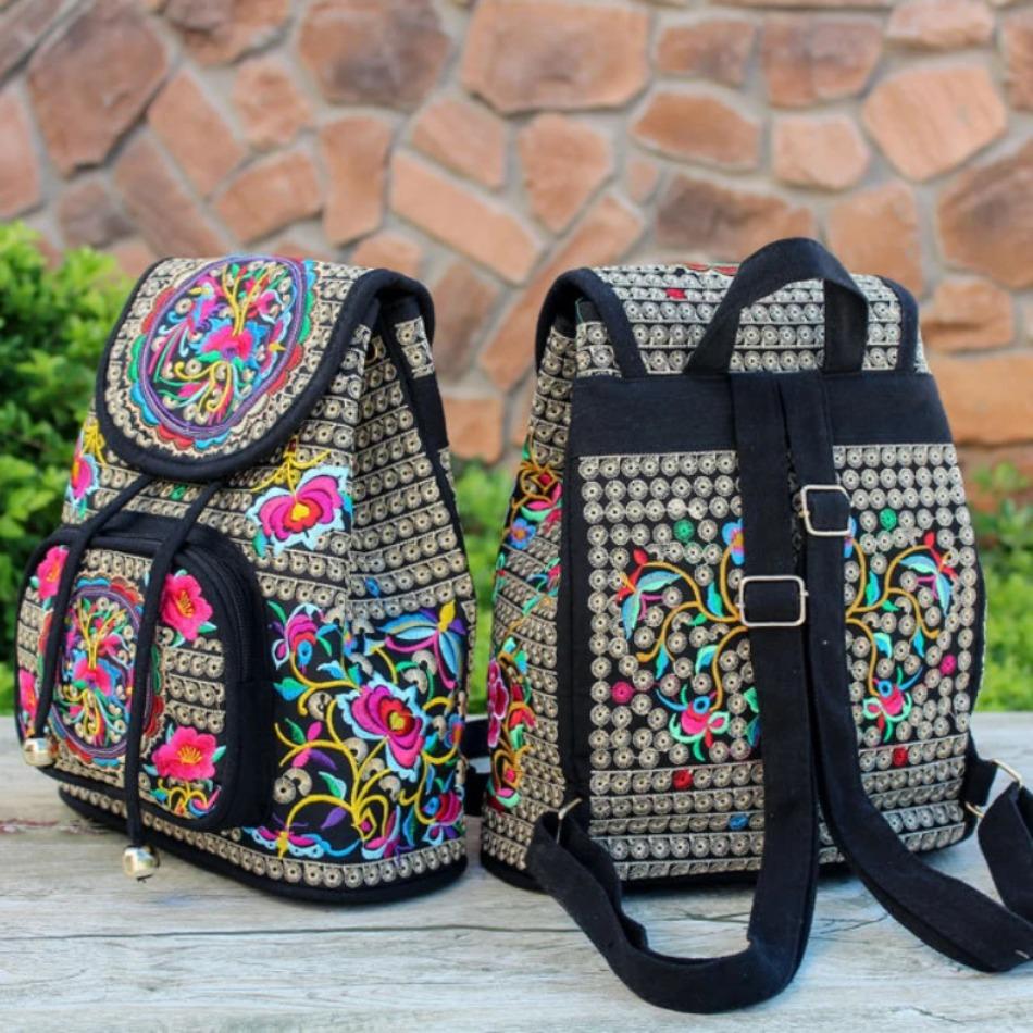 New National Embroidery Women Shopping Cover Backpacks!Nice Floral Embroidered Lady Bohemian Backrack Top-sale Canvas Backpack