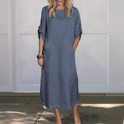 Vestidos de Verão Femininos Moda Cores Sólidas Soltos Casuais