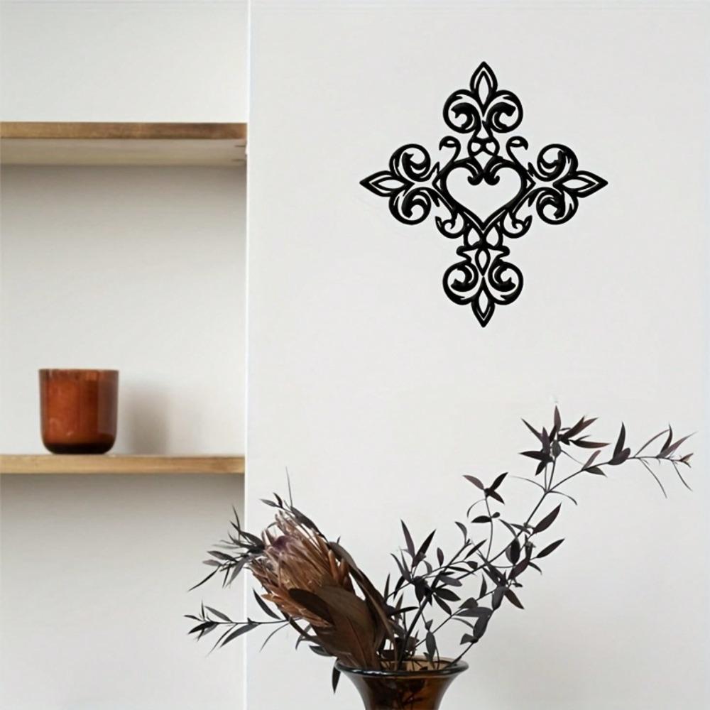 Metal Wall Art Cross Heart Black Iron Spiritual Love Symbol Home Decor for Bedroom Living Room Wedding Anniversary Gift