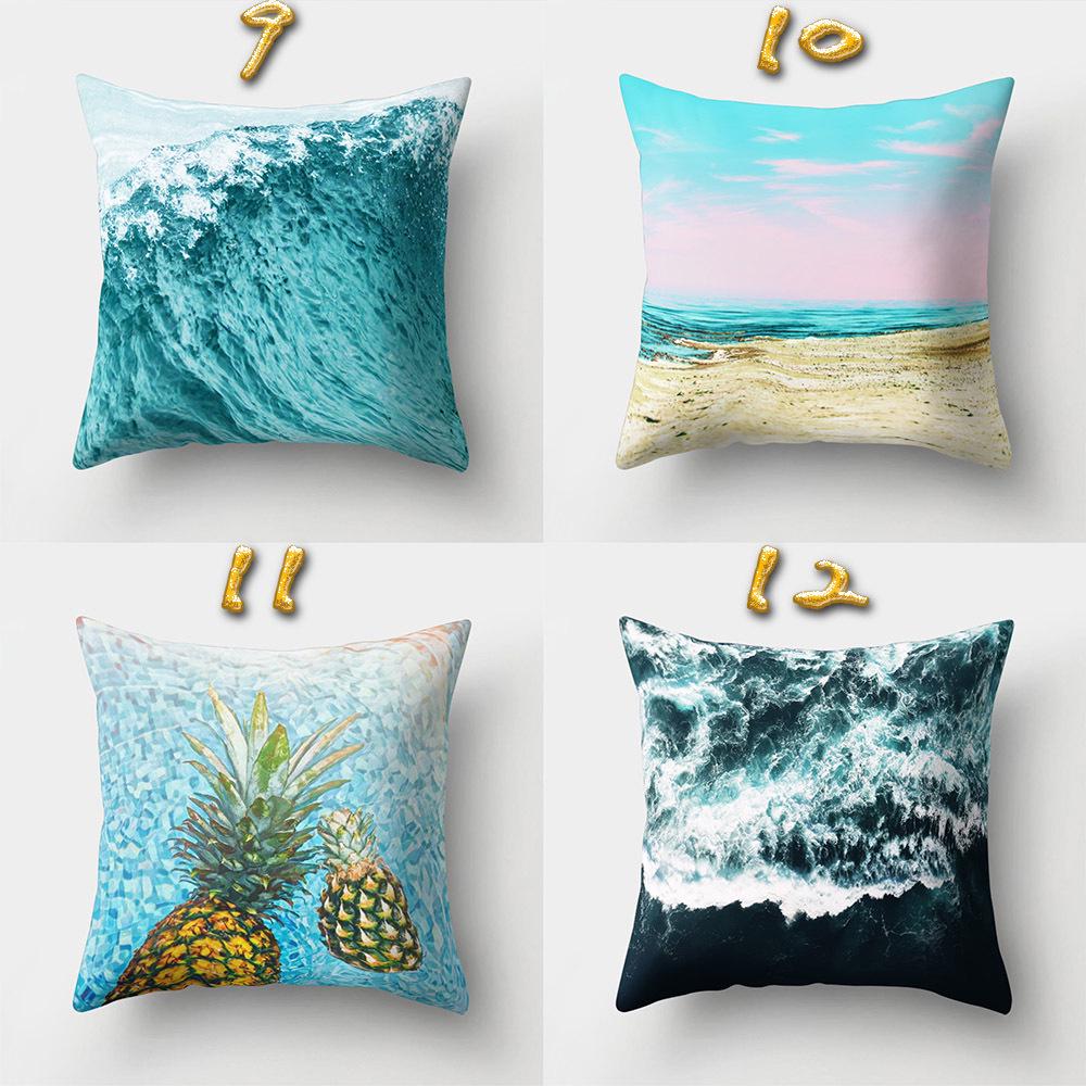 Sea Waves Beach Pillowcase Office Cushion Creative Home Car Lumbar Cushion Cover Sea View Pillow Cover Pillow Case 45X45Cm Seat