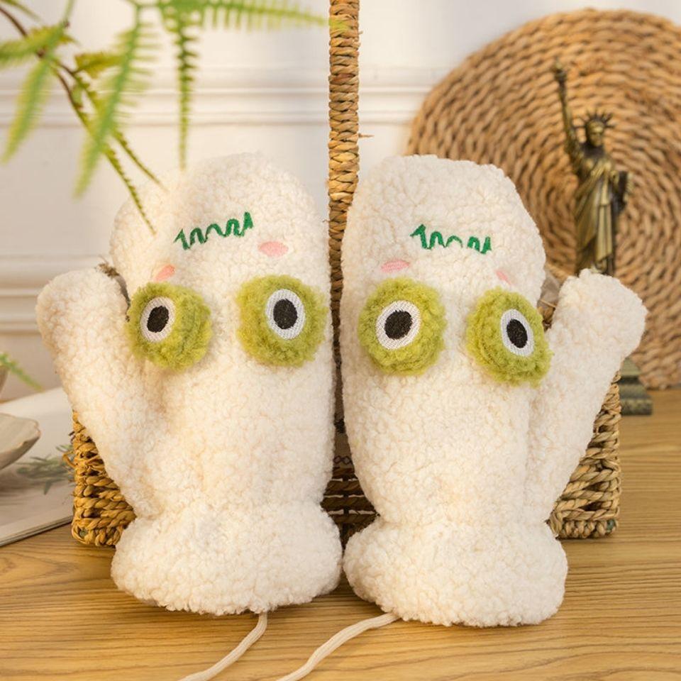 

Уличные зимние модные плюшевые милые лягушки толстые теплые перчатки женские мультфильм подвесные перчатки с шеей анти-холодные толстые теплые перчатки с полным пальцем