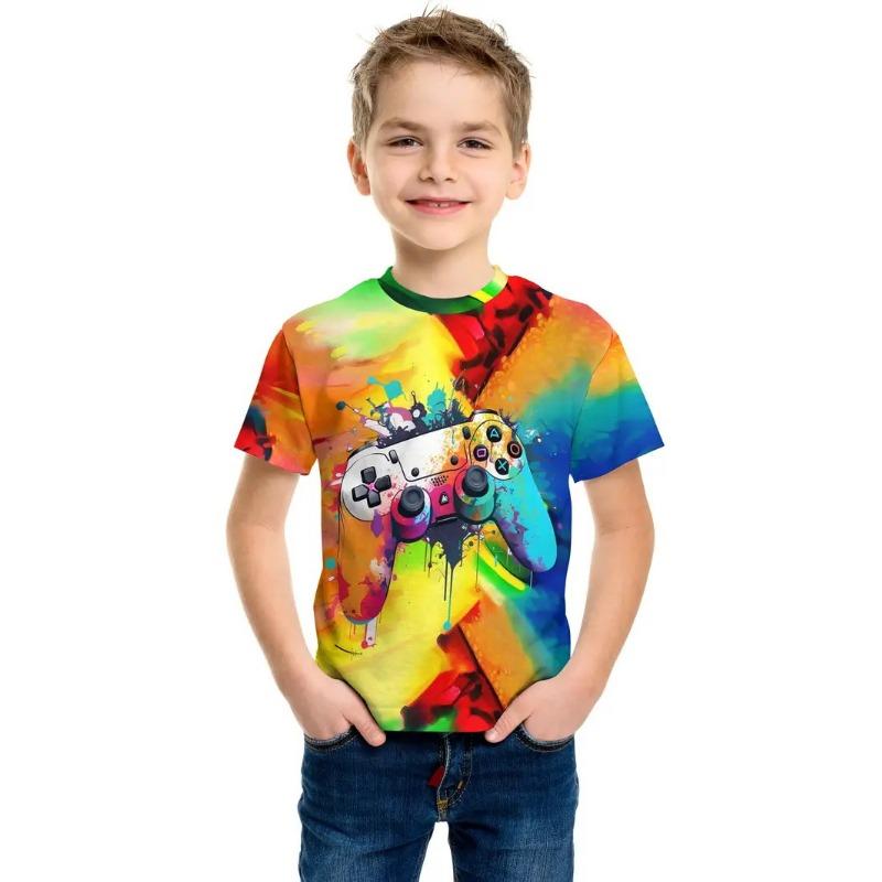 

Летняя футболка с круглым вырезом и 3D-принтом игровой консоли, модная повседневная детская футболка с коротким рукавом для мальчика 170