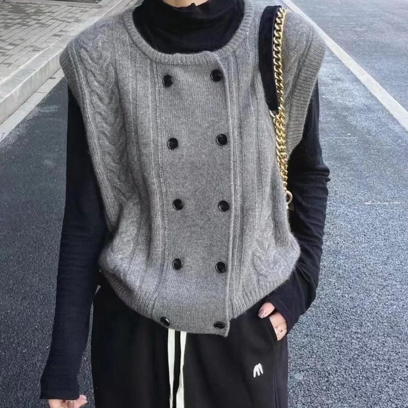 High-end Cable Knit Sweater Vest Cardigan Women's Autumn and Winter French Layered Knitted Sleeveless Waistcoat Top