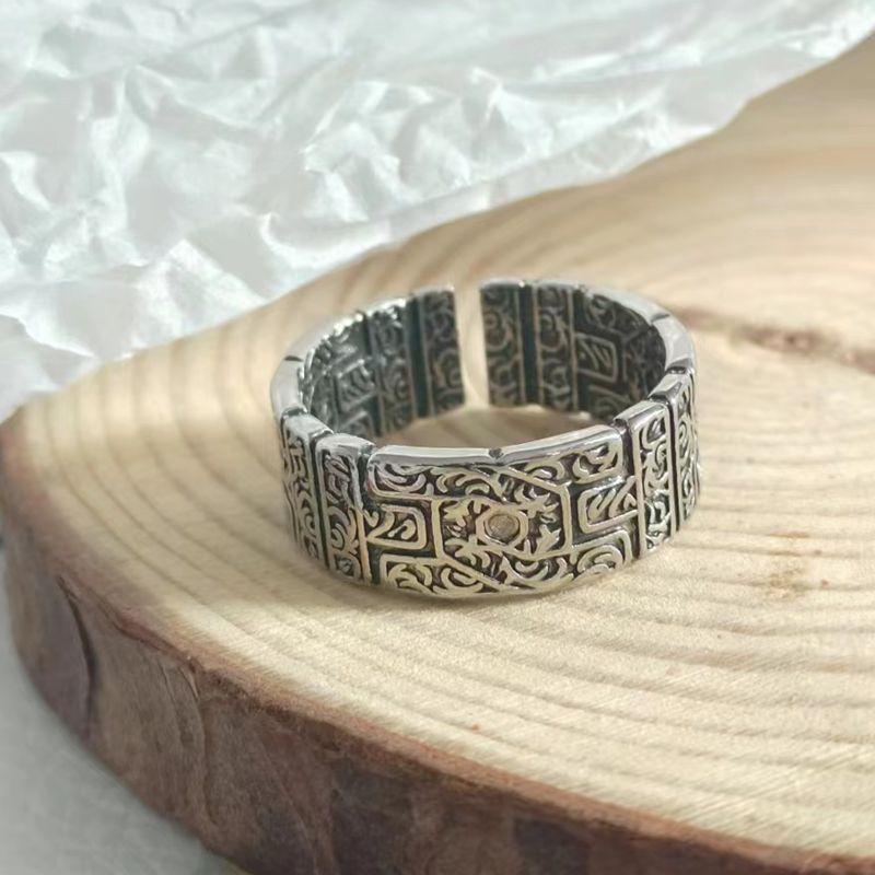 Retro Tang Grass Pattern Ring For Men Zinc Alloy Color Punk Gothic Open Ring Handmade Rock Hiphop Unisex Zircon Accessories Gift
