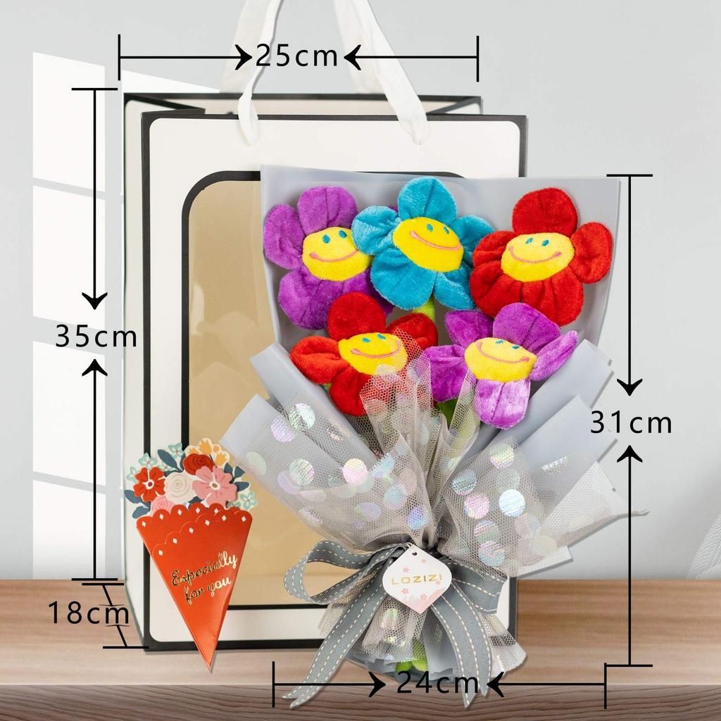 LOZIZI Smile Flower Plush Bouquet, Korean Artificial Never-Wilting Flowers, Gift for Birthday, Anniversary & Get Well, with Message Card, Purple