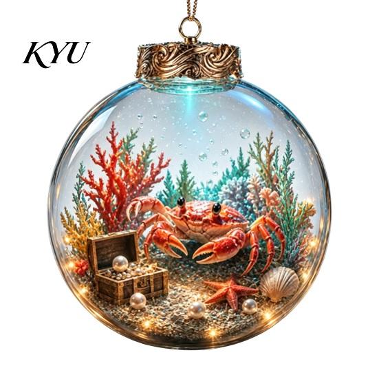 Coastal Style Home Seasonal Ornaments Ocean Animal Christmas Ball Ornament, 3D Marine Life Hanging Decoration, Theme Beach Xmas Tree Pendant