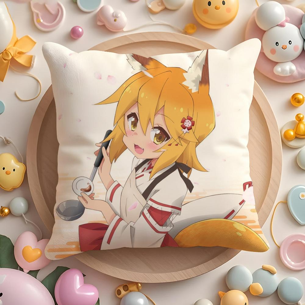 The H-Helpful Fox S-Senko-San Cushion Cover Plush Fabric Soft Double-Sided Printed Sofa Warm Winter Home Gift Pillow Cover
