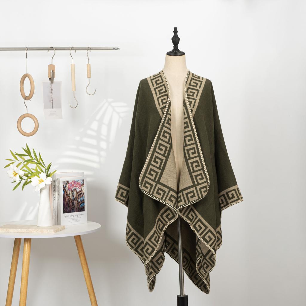 Chinese Imitation Cashmere Embroidered Shawl Women'S Ethnic Style Flower Print Cape Jacket Warm Scarf