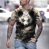 Men's Summer 3D Digital Printed White Wolf Round Neck Short Sleeved T-shirt