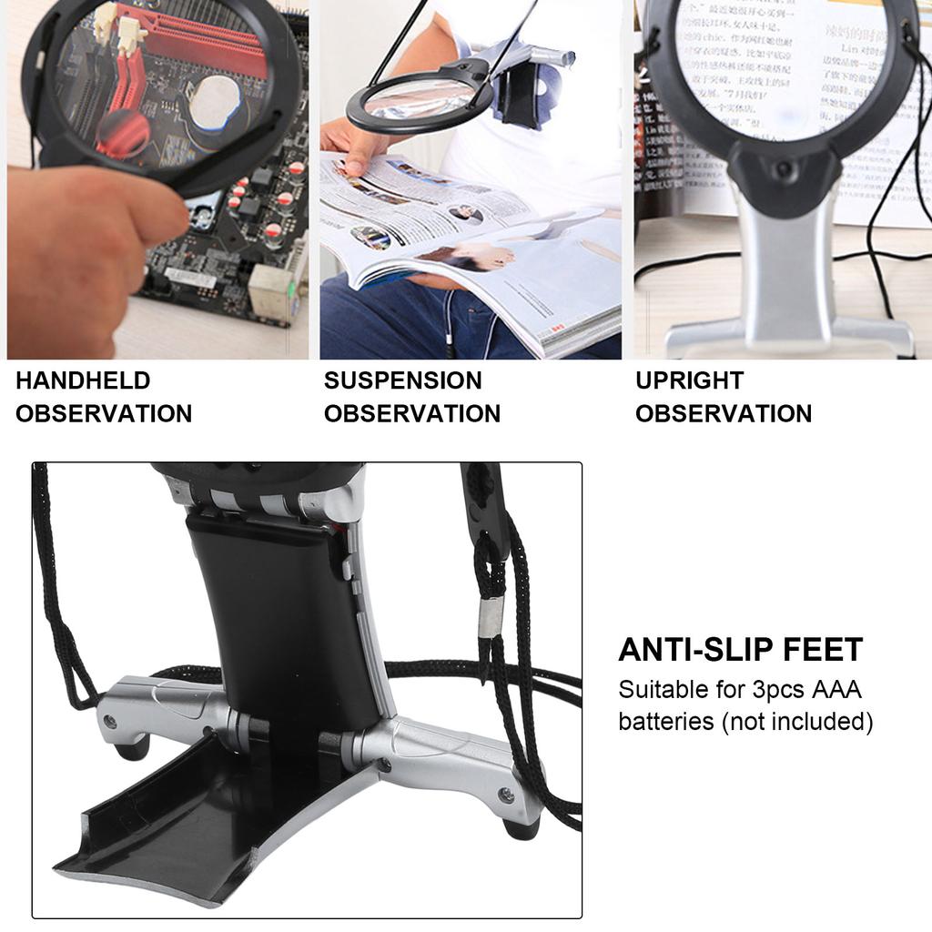 26X Dual LED Reading Magnifier Handheld Neck Wearing MultiFunction Table Working Magnifying Glass