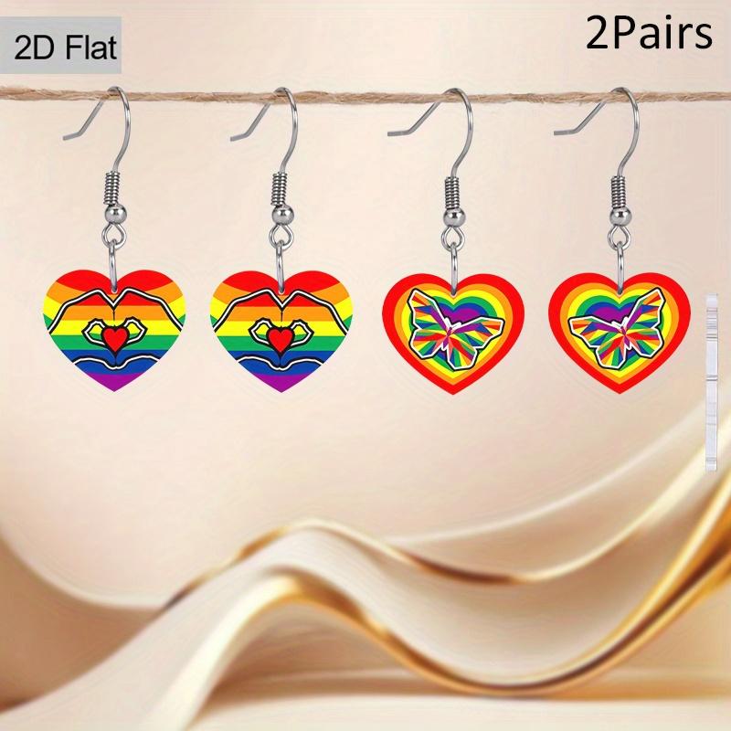 2D Flat Pride Earrings Rainbow Heart Earrings Acrylic Earrings Fashion Jewelry Elegant Earrings Party Earrings Holiday Gift for Friends Party Favor