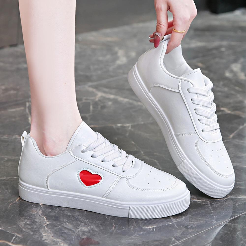 

Spring Autumn Pure White Casual Sports Shoes Breathable Round Toe Lace Up Women s Casual Comfortbale Flat Sneakers 36 красный