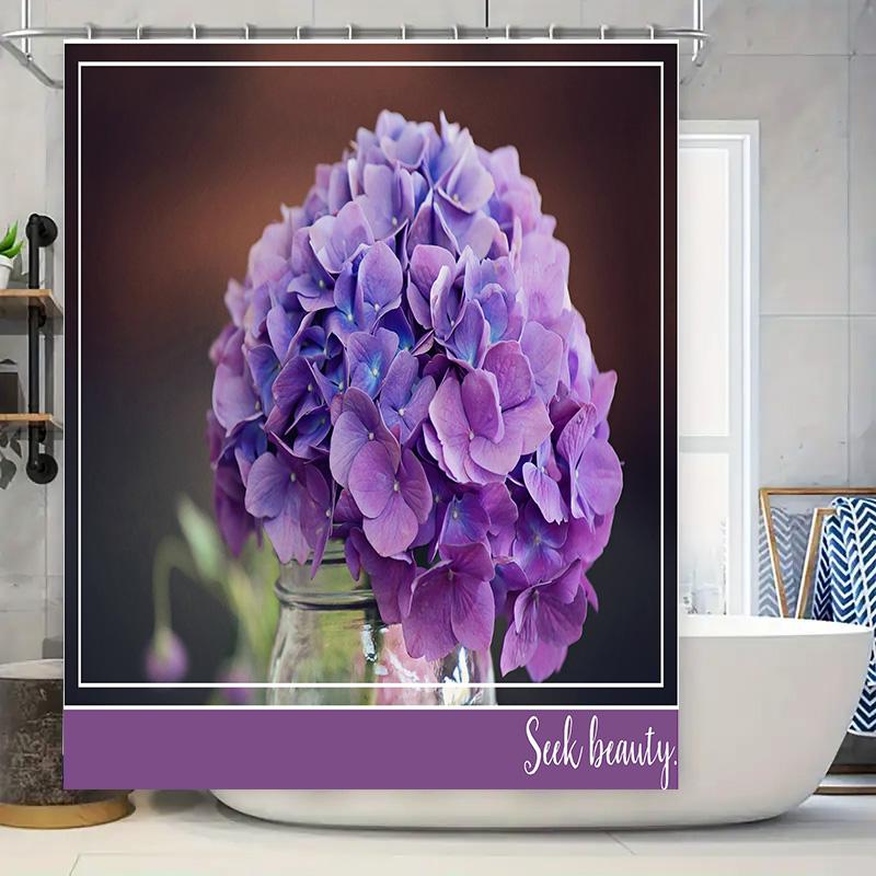 

Luxurious Shower Curtain: Floral Purple Hydrangea Design For Bathroom Decor Waterproof Fabric With Rings (180X259Cm) W60H190(CM)-1 Pcs