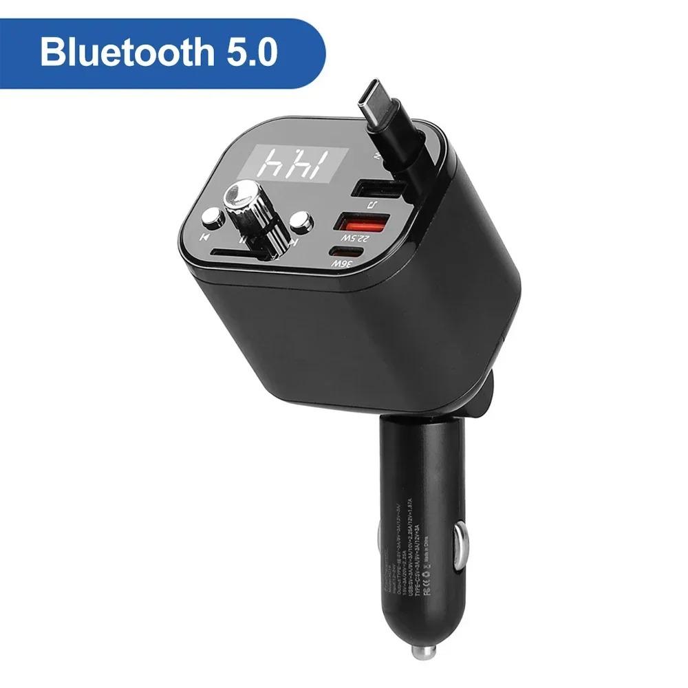 

Адаптер быстрой зарядки PD3.0 QC3.0 с выдвижным кабелем Type C Автомобильный Bluetooth 5.0 FM-трансмиттер Комплект громкой связи USB-диск TF-карта Музыкальный плеер