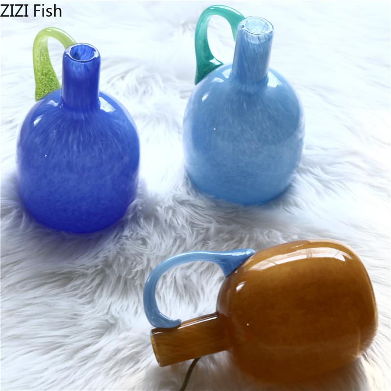 Single Handle Colorful Glass Vase Hydroponic Plant Pot Table Decoration Flower Arrangement Floral Vases Room Aesthetic Decor