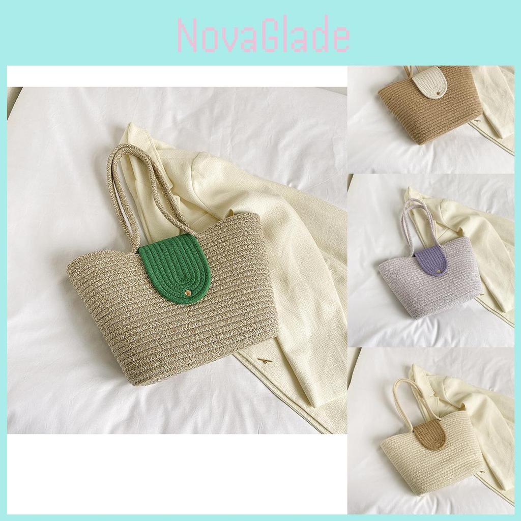 Elegant Woven Tote Bag Trendy Bucket Shape Handbag For Beach Or Vacation Use