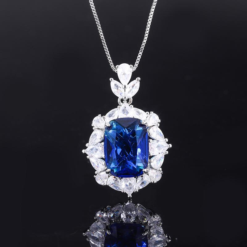 Jewelry Simulation Blue Glass Pendant Ring Handmade Diamond Set Main Stone 12 * 16