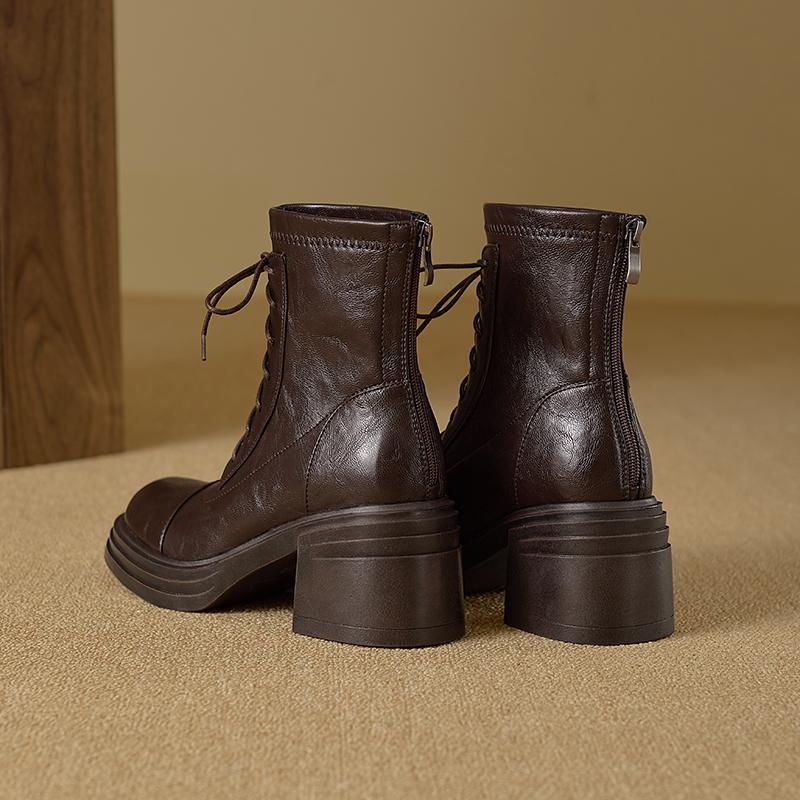 Spot silent low | thick heel 7cm strap skinny boots rear zipper thick-soled elastic boots splicing short boots girls