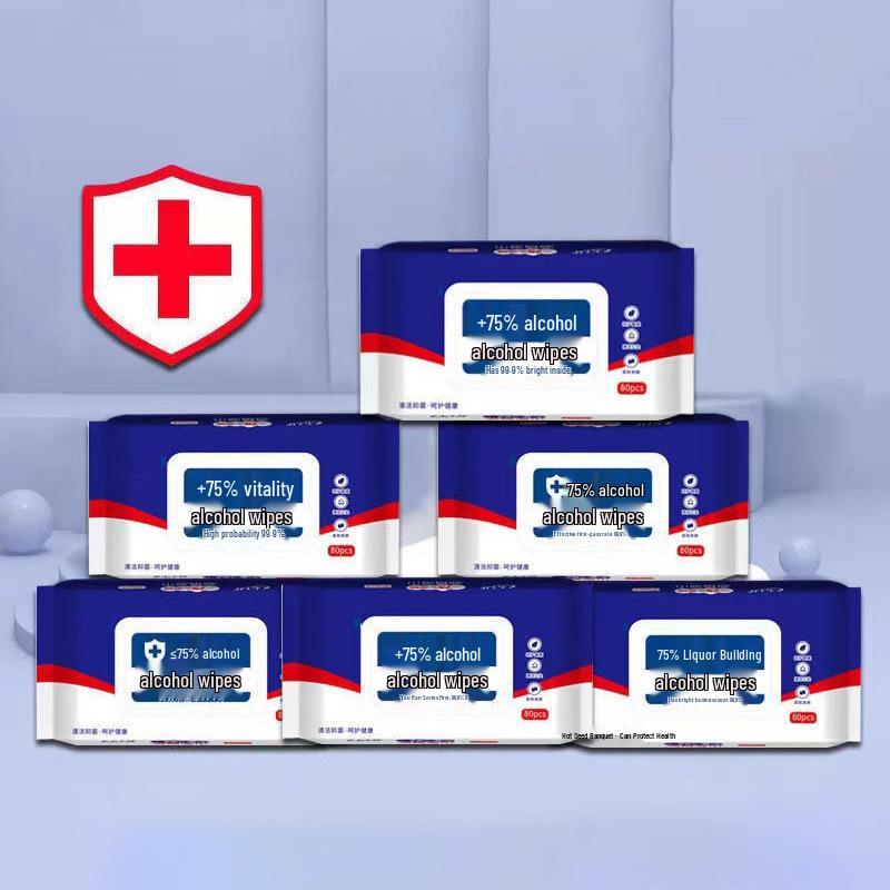 Alcohol Wet Wipes - 75% Cotton, Thickened, 80 Count Family Pack