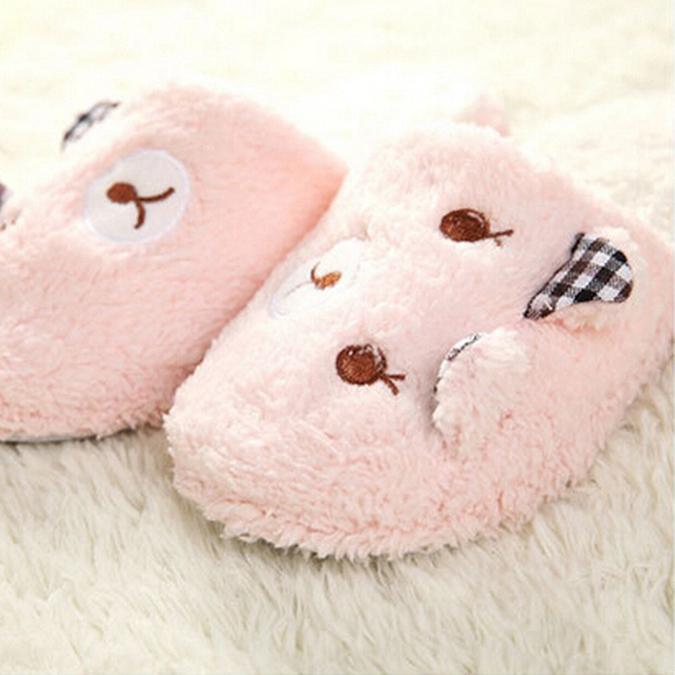 Cute Bear Winter Warm Anti Skid Slippers Soft Plush Indoor Couple Home Slipper Shoes