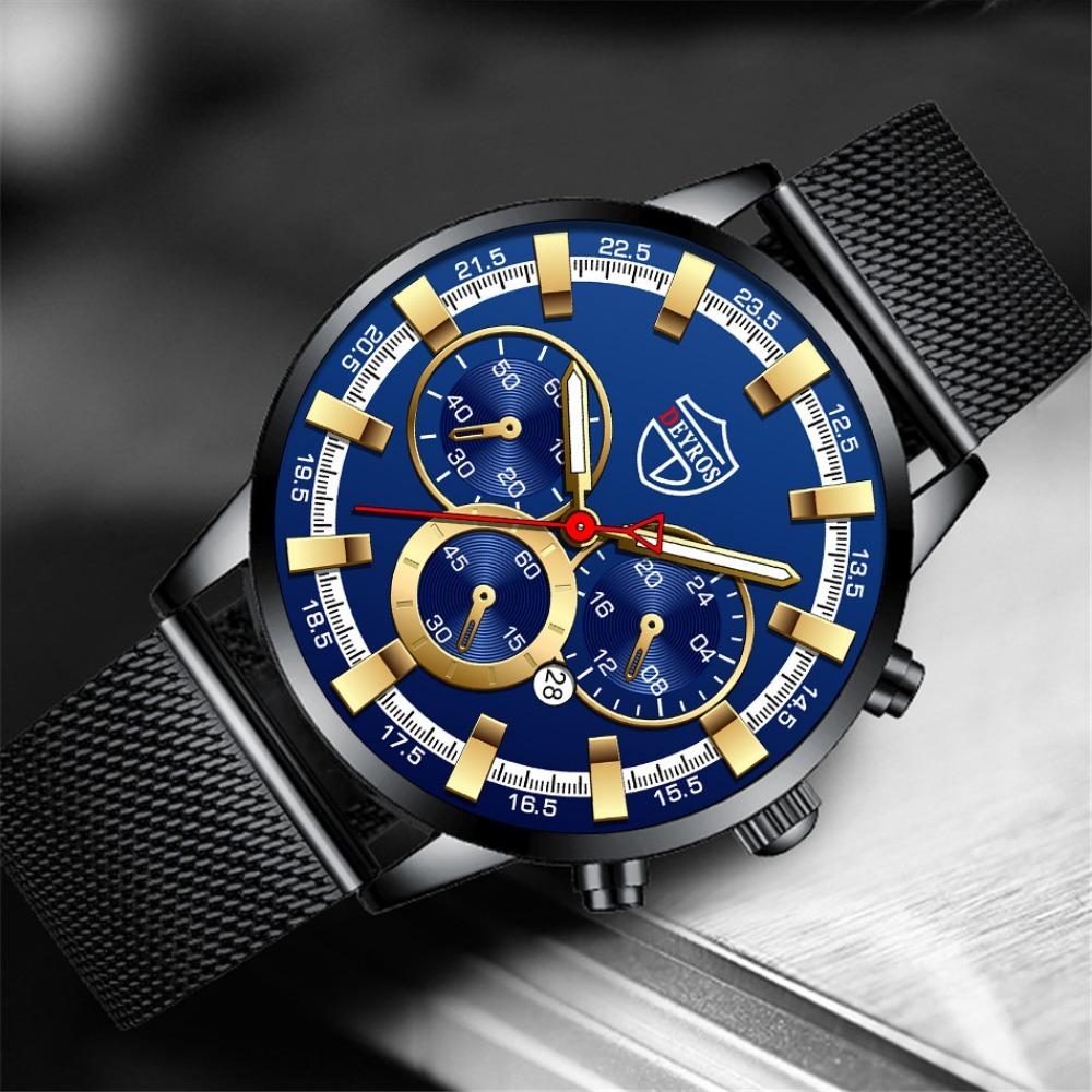 

DEYROS Fashion Business Gold Luxury Men s Watch Stainless Steel Mesh Strap Date Men s Watch, Men s Gifts