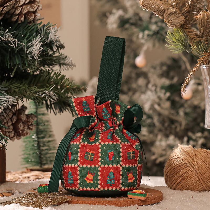 Handheld Christmas Eve Apples Gift Box Portable Canvas Christmas Gift Apples Candy Drawstring Bag for Christmas New Year Party