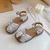 Girls' Heart-Shaped Rhinestone Woven Hollow Sandals2026Summer Children's Mesh Lace Bow Princess Sandals