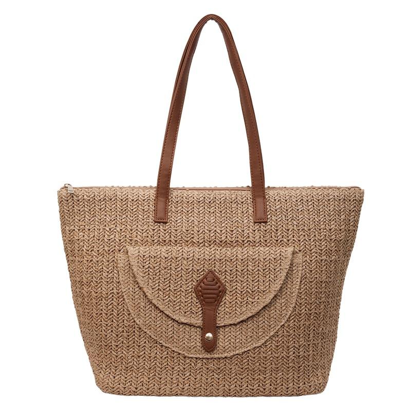 Woven Straw Bag Women's Large-capacity New Summer Versatile Shoulder Tote Bag Vacation Wind Beach Bag