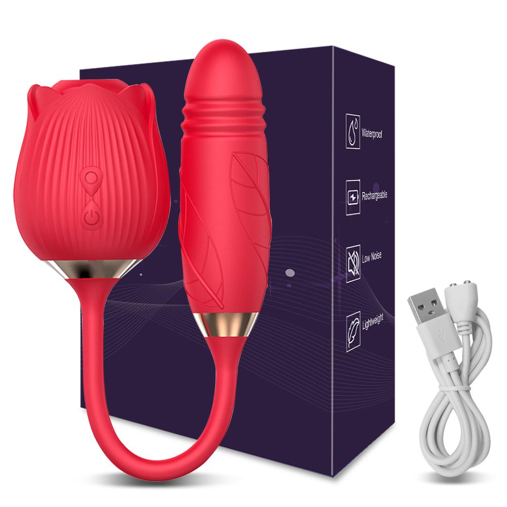 Rose Thrusting Dildo Sací vibrátor Žena klitoris Sucker Stimulátor Vibrační Love Egg Zboží pro dospělé Sexy hračky pro ženy