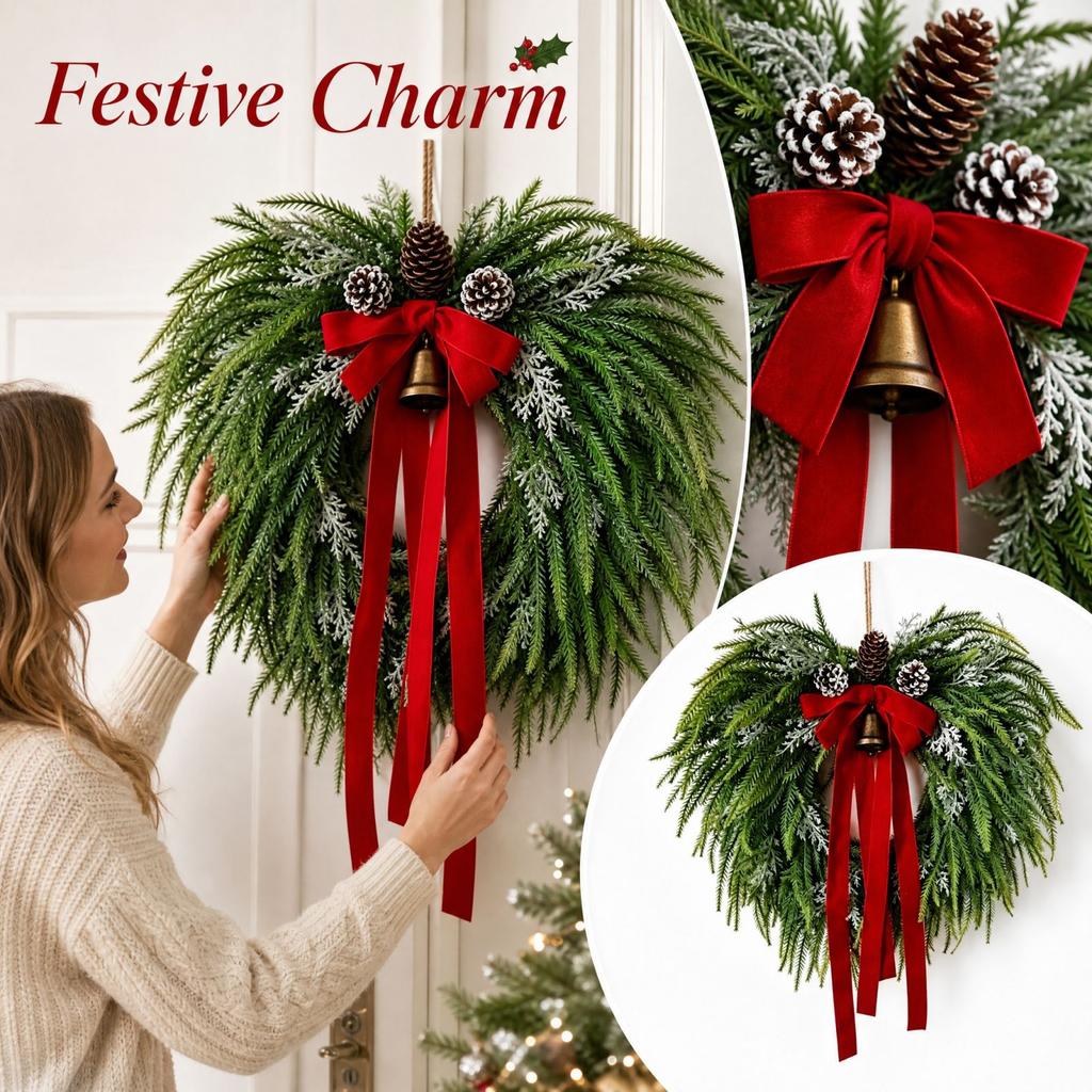 Christmas Wreath with Branches, Red Berries and for Holiday Home Decor