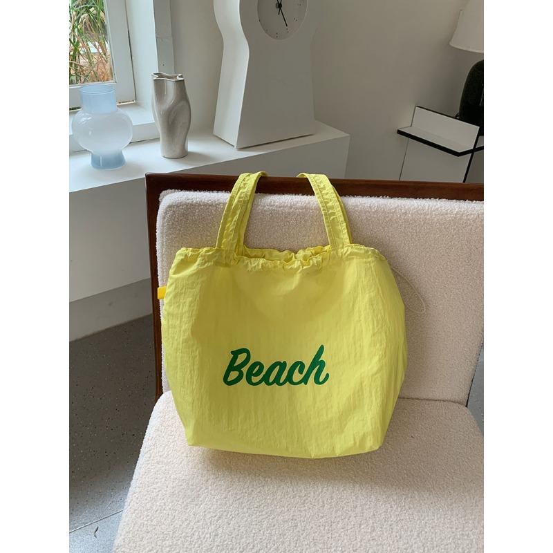 New Summer Drawstring Nylon Cloth Bag Lazy Style Tote Bag Women's Commuting Shoulder Bag Large Capacity Canvas Bag Trendy