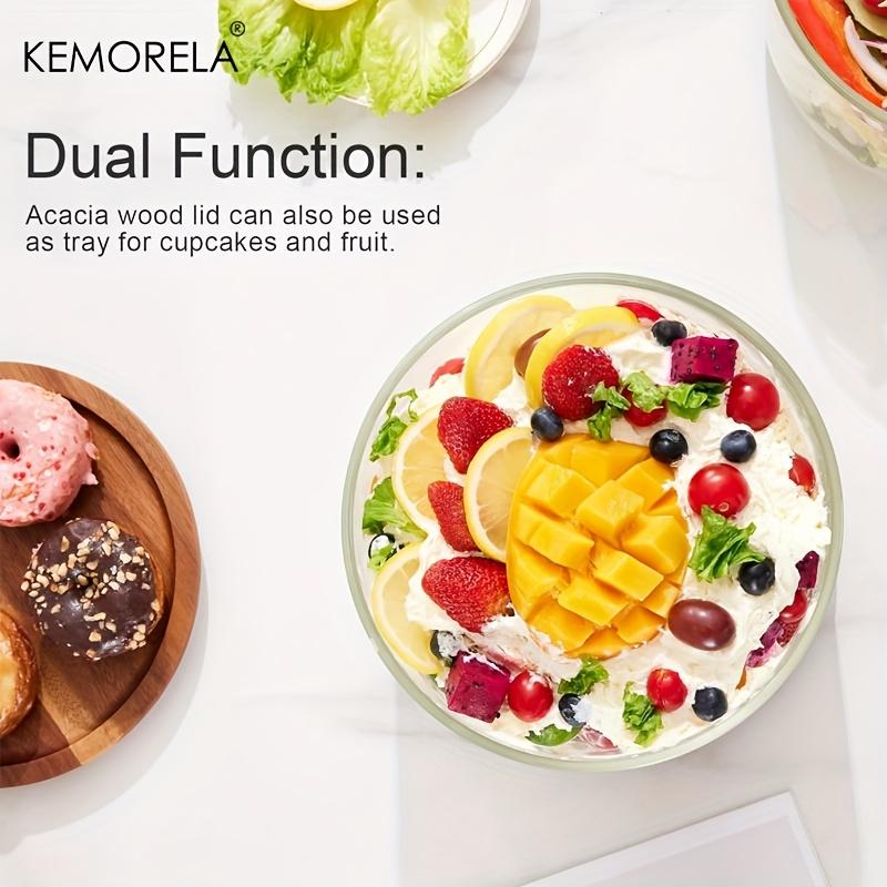KEMORELA Große Salatschüssel aus klarem Glas - Modernes rundes Design für Eiscreme, Kuchen, Obst und Gemüse, Mikrowellen- und spülmaschinenfest